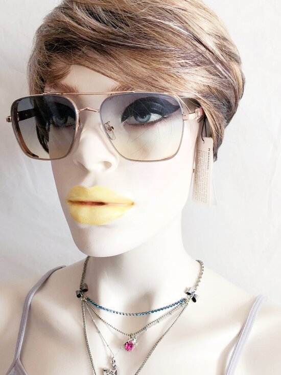 Gold Square Aviator Sunglasses Gray Tan Ombre Lens